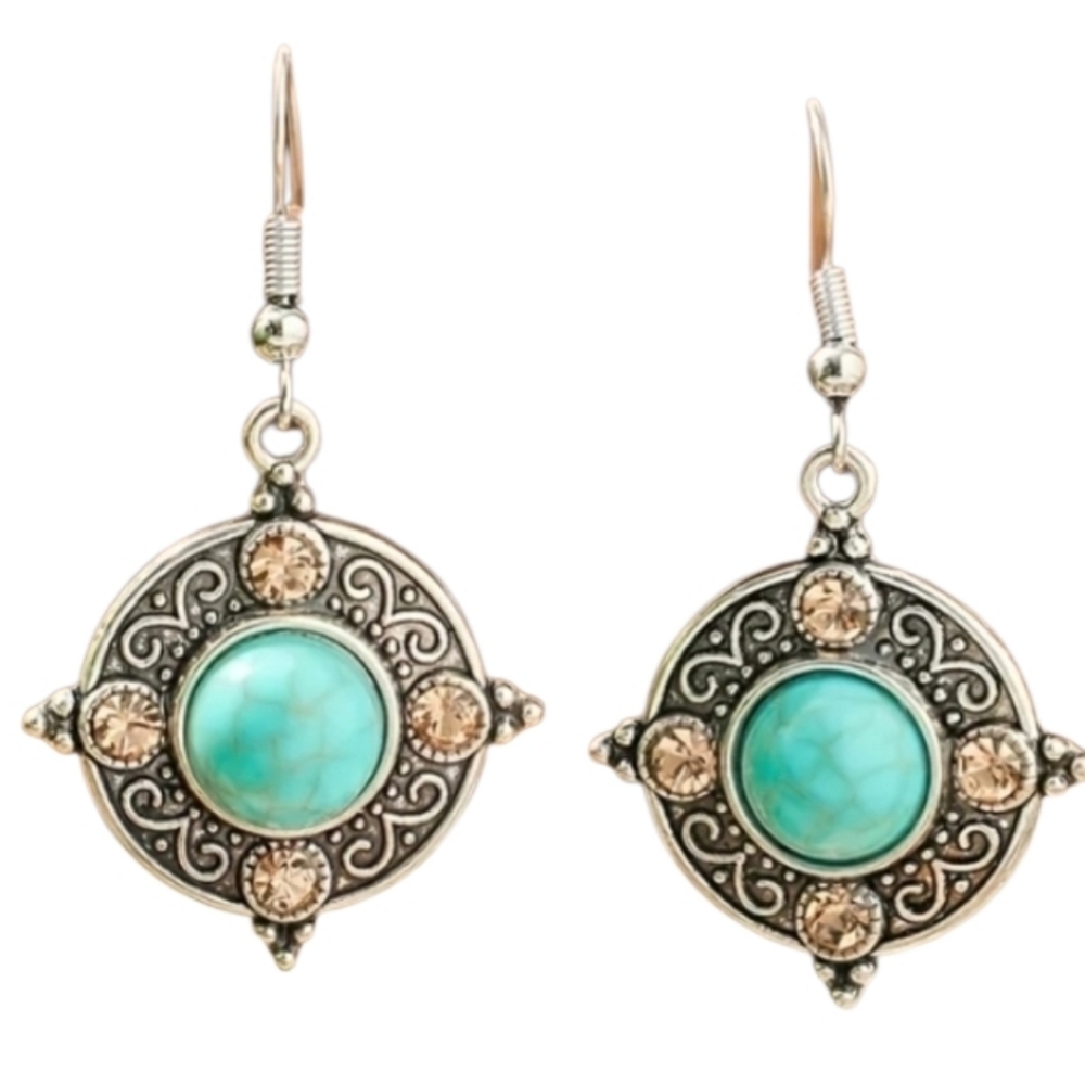 Turquoise and Silvertone Dangle Earrings